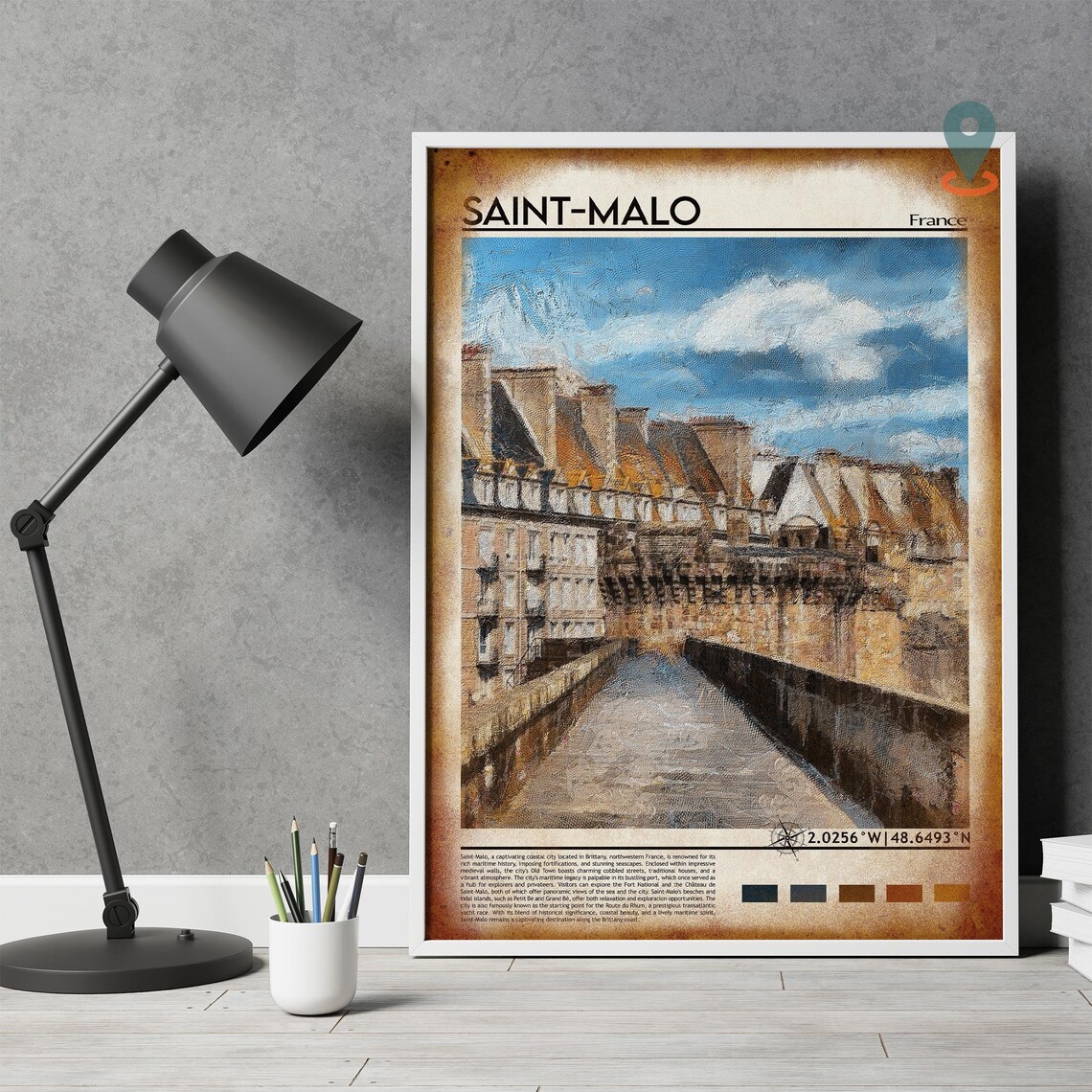 Saint Malo France Old Ramparts Stone Wall Painting Travel Poster - Image 5