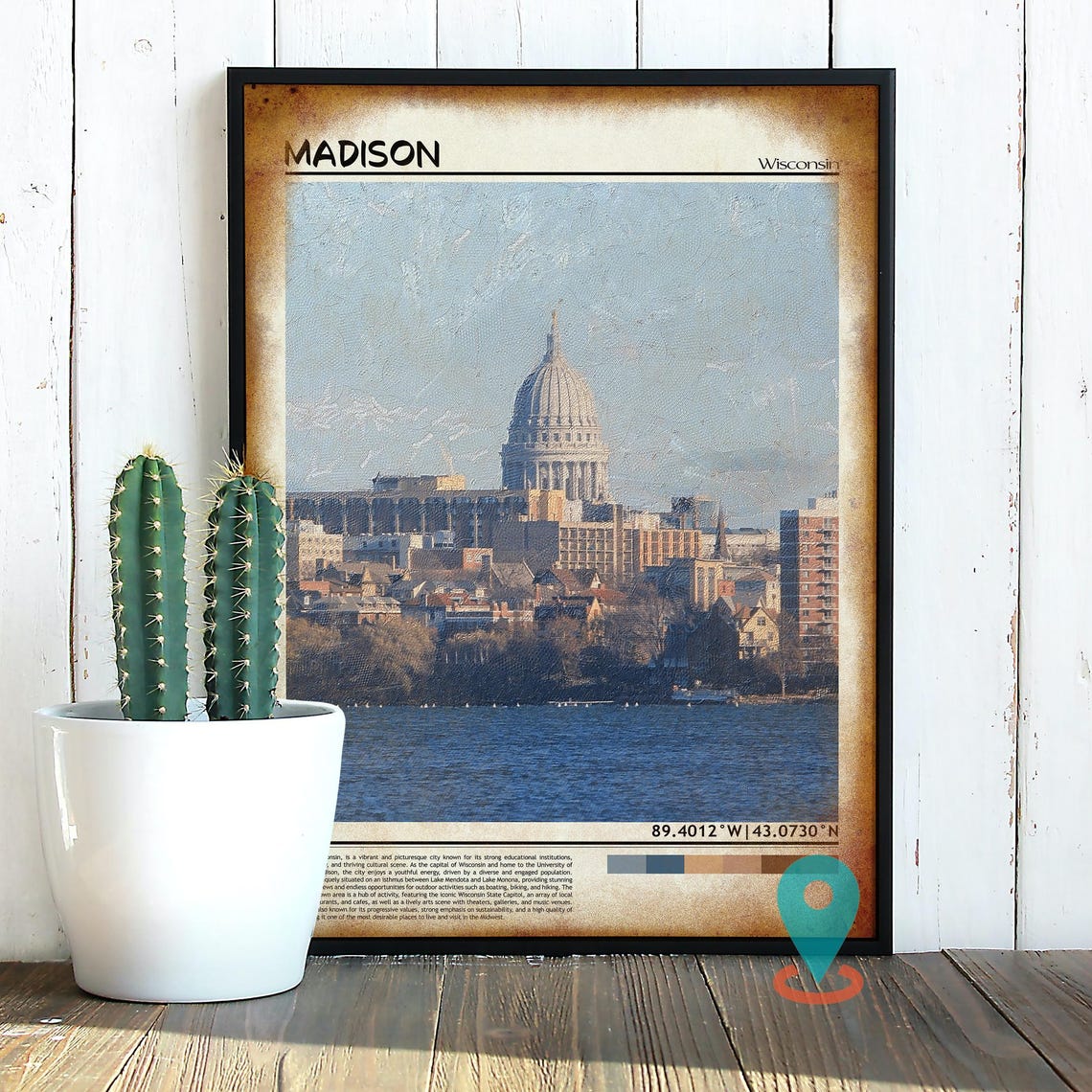 Madison Wisconsin State Capitol Lakefront Skyline Cityscape Poster - Image 4