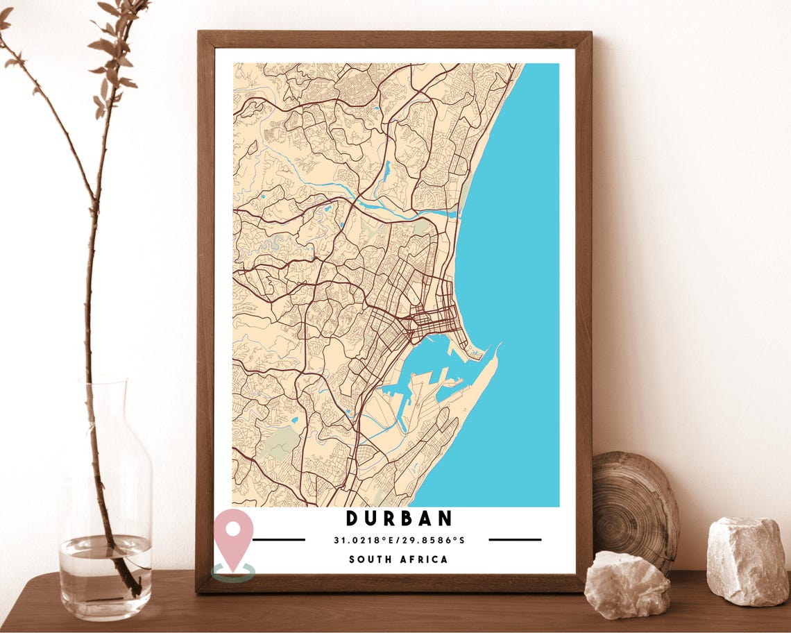 Durban South Africa Terracotta Minimal Coastal City Map Poster - Image 3