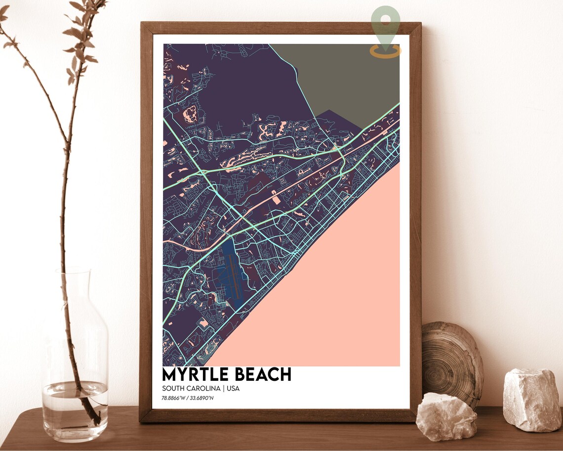 Myrtle Beach South Carolina Navy Gold Coastal Map Art Poster - Image 3