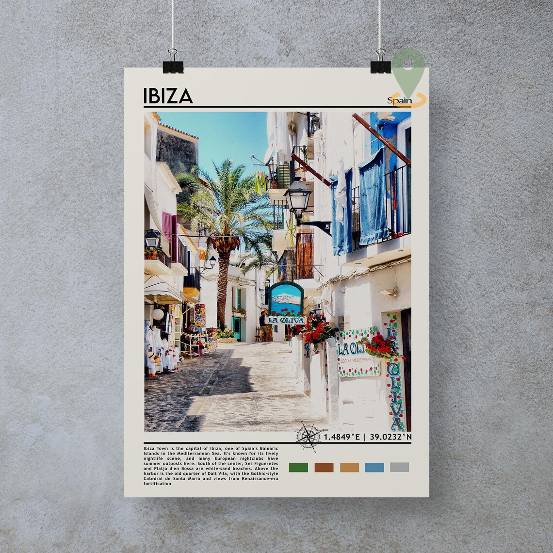 Ibiza Spain Old Town Cobbled Street Watercolor Travel Poster - Image 3