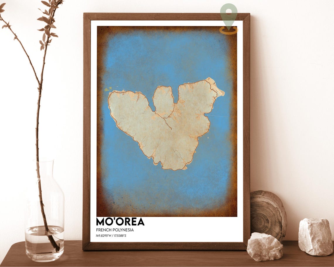 Mo'orea French Polynesia Tropical Island Map Art Poster Yellow Green - Image 3