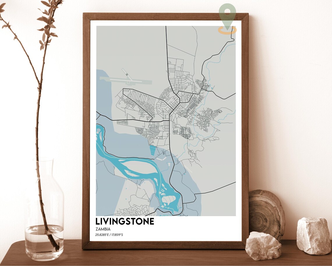 Livingstone Zambia City Street Map Dark Teal Modern African Art Poster - Image 2