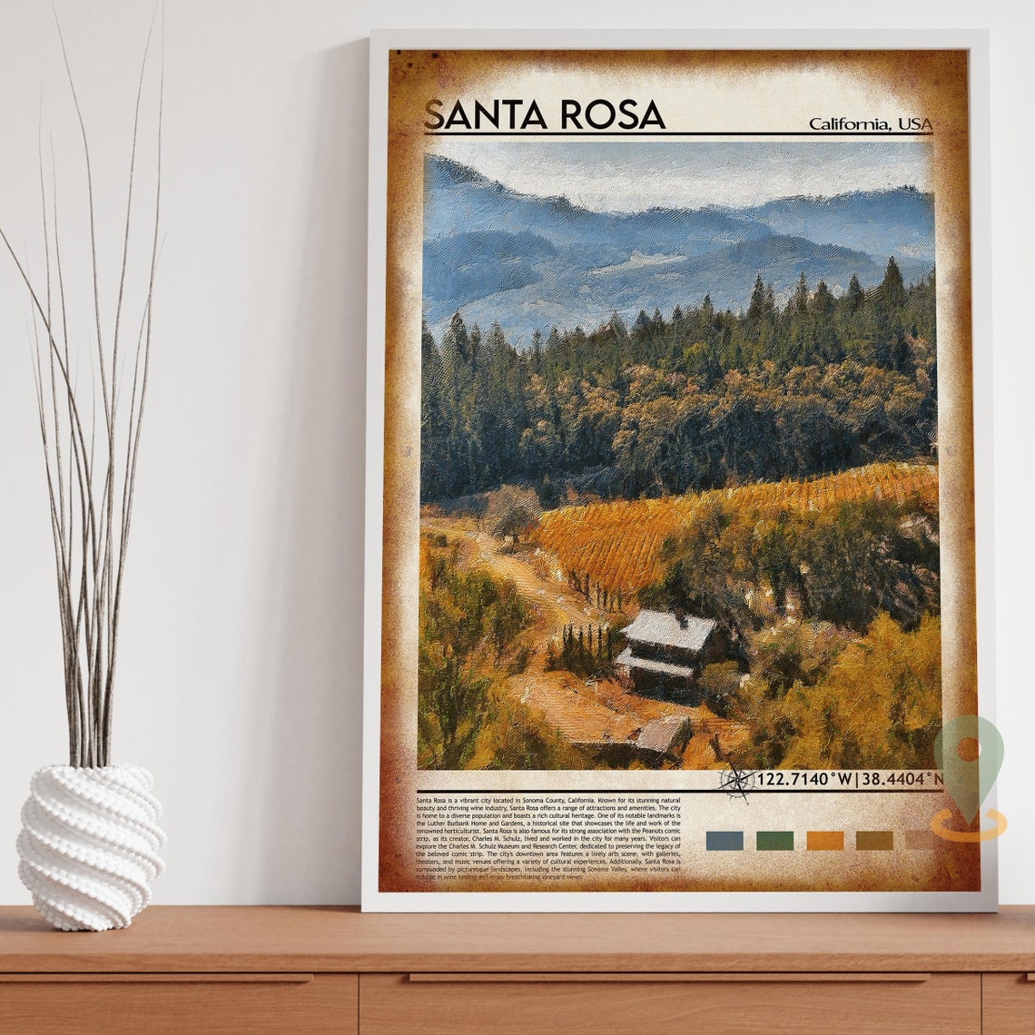 Santa Rosa Print Santa Rosa Poster Santa Rosa Wall Art Santa Rosa Travel Print Santa Rosa Art Print Santa Rosa Artwork California Art - Image 4