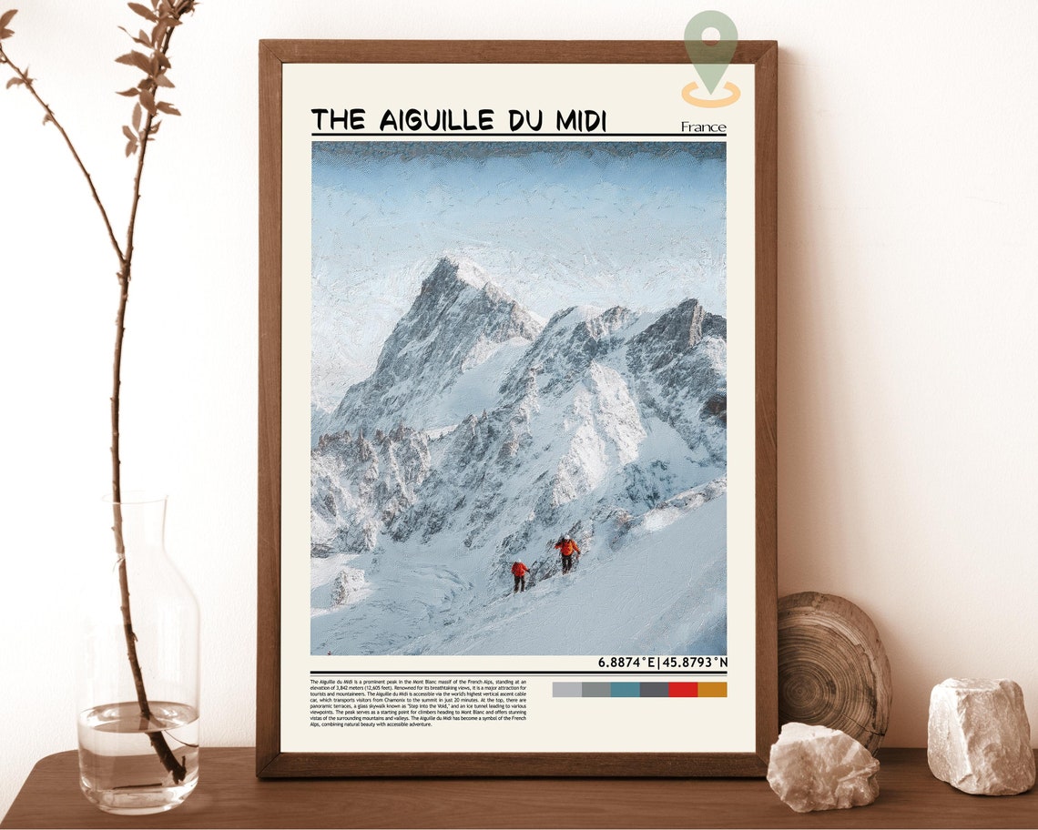 Aiguille du Midi France Chamonix Mountaineers Snow Peaks Poster