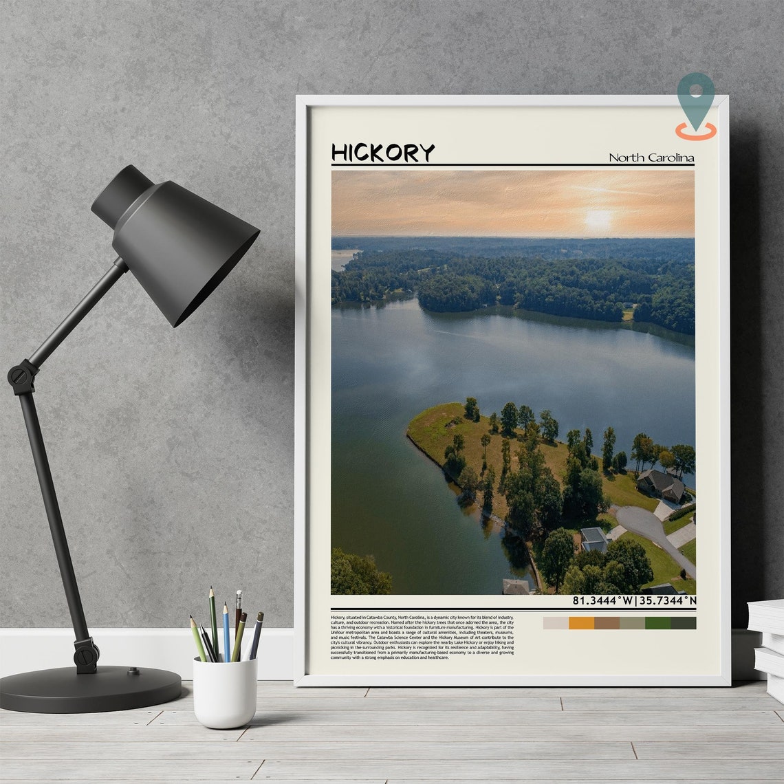Hickory North Carolina Lake Sunset Aerial View Travel Poster - Image 4