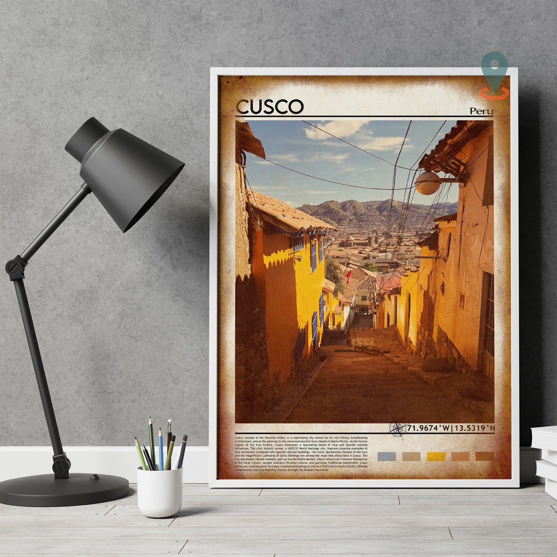 Cusco Peru Steep Colonial Street Sunlit Andean Town View Poster - Image 4