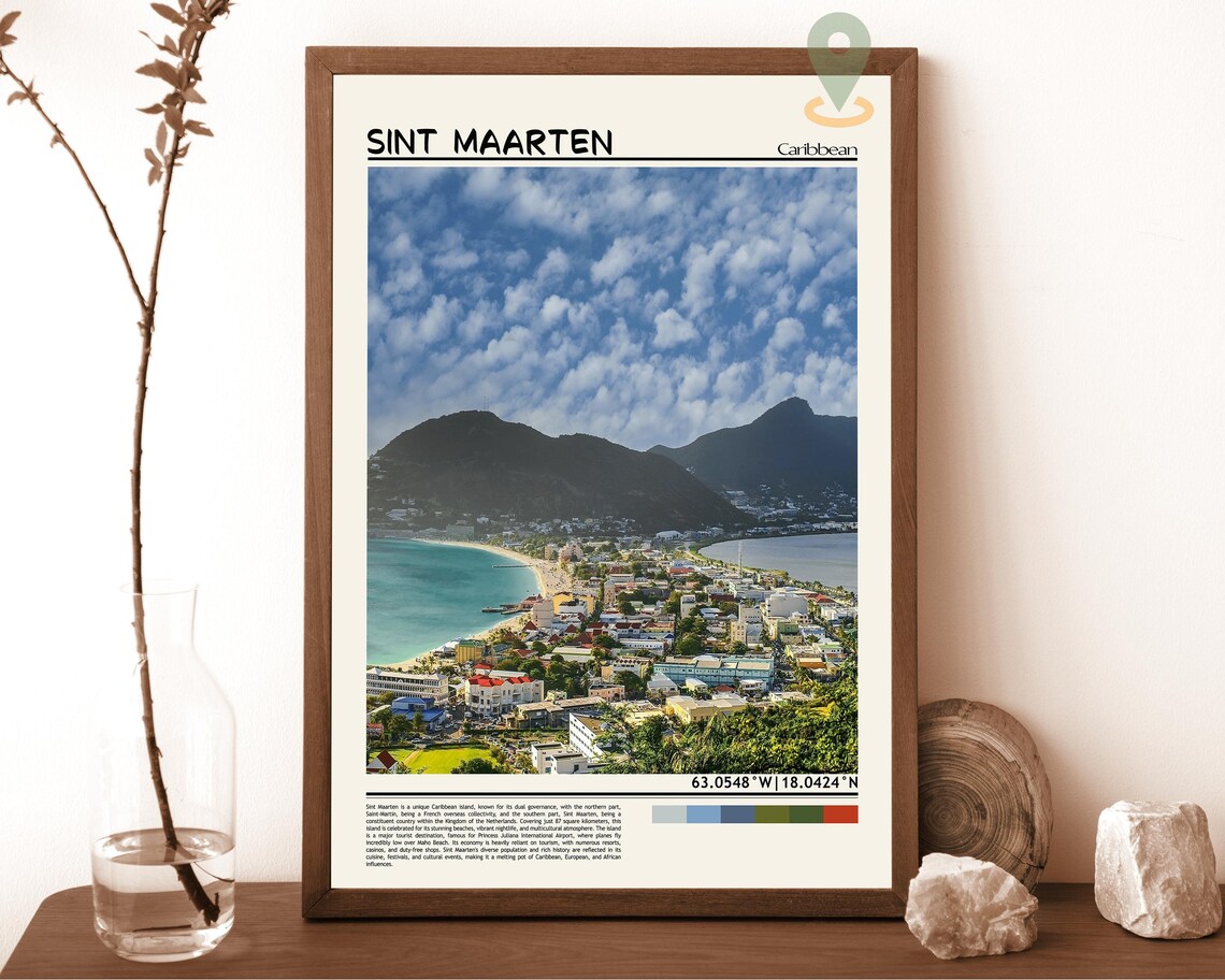 Sint Maarten Caribbean Bay City Hills Coast Photo Travel Poster