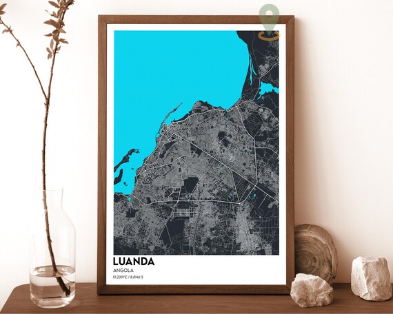 Luanda Angola Dark Gray Coastal City Street Map African Travel Poster