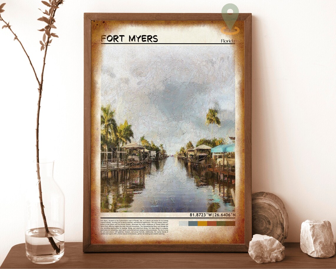 Fort Myers Florida Gulf Coast Waterfront Sunset Boats Travel Poster - Image 6