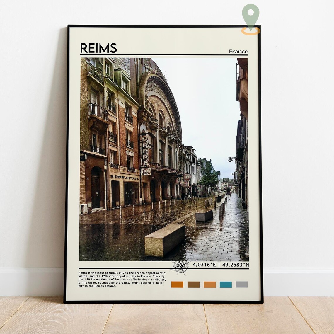 Reims France Rainy Street Opera Cinema Vintage Charm Travel Poster - Image 2