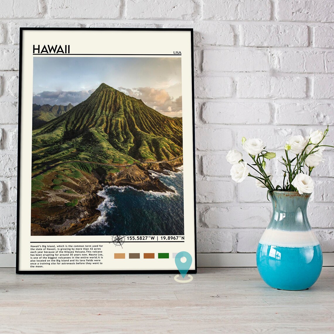 Hawaii USA Green Volcanic Crater Ocean Coast Aerial View Poster - Image 3