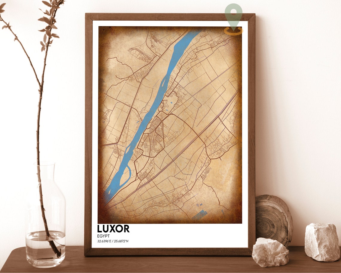 Luxor Egypt Dark Night Nile River City Map Modern Art Poster - Image 6