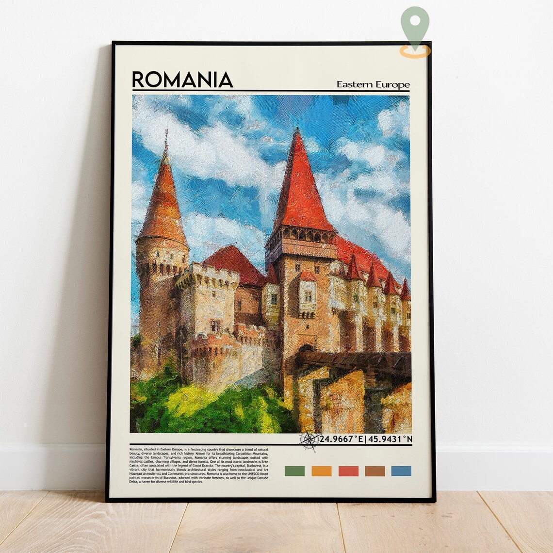Romania Corvin Castle Eastern Europe Watercolor Travel Poster - Image 2
