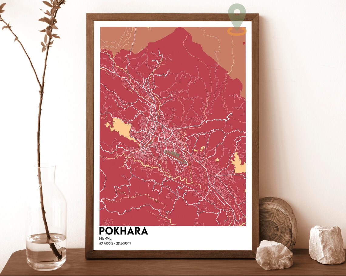 Pokhara Nepal Emerald Green Himalayan City Map Design Poster - Image 5