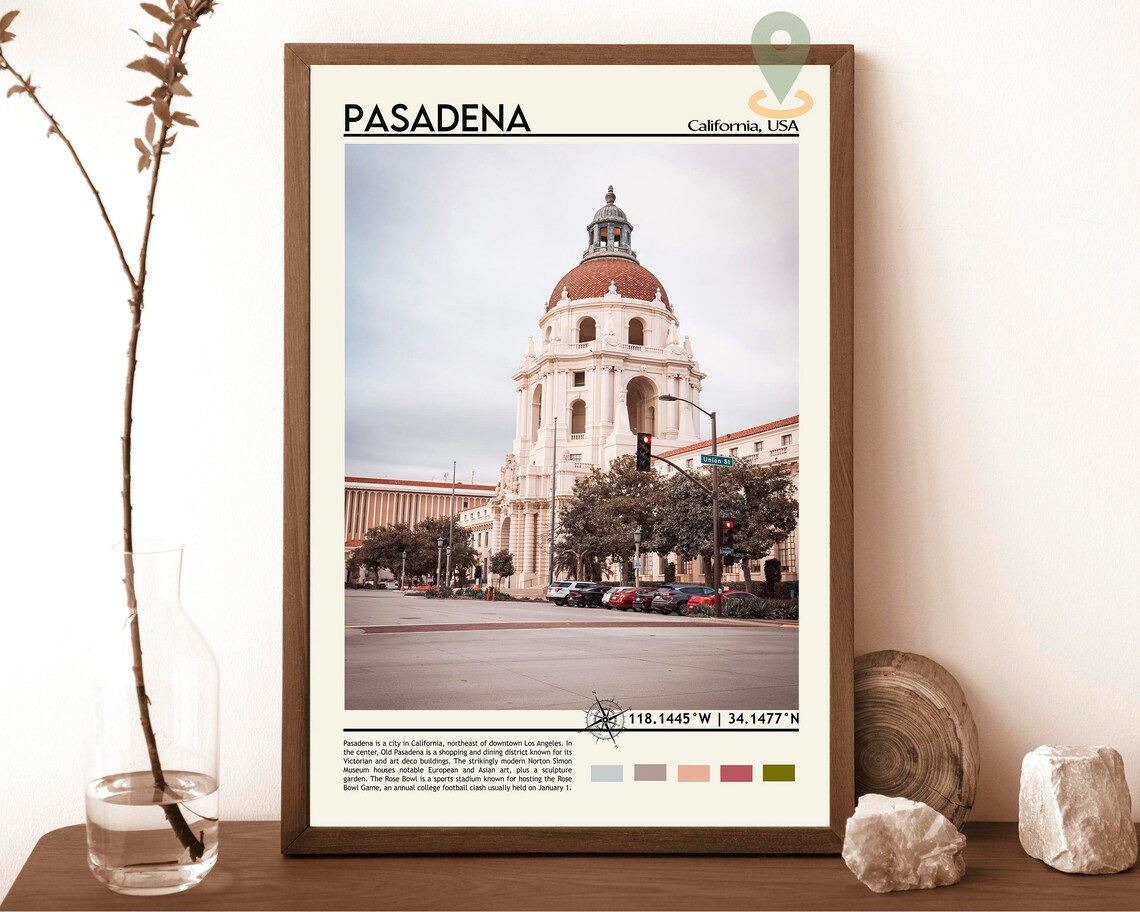 Pasadena California City Hall Dome Vintage Travel Poster Art