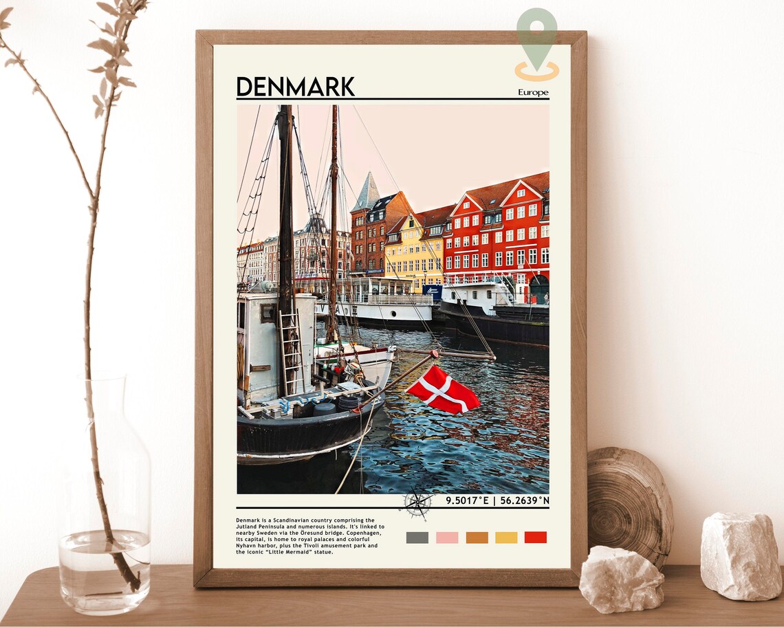 Denmark Nyhavn Copenhagen Colorful Harbor Boats Travel Poster