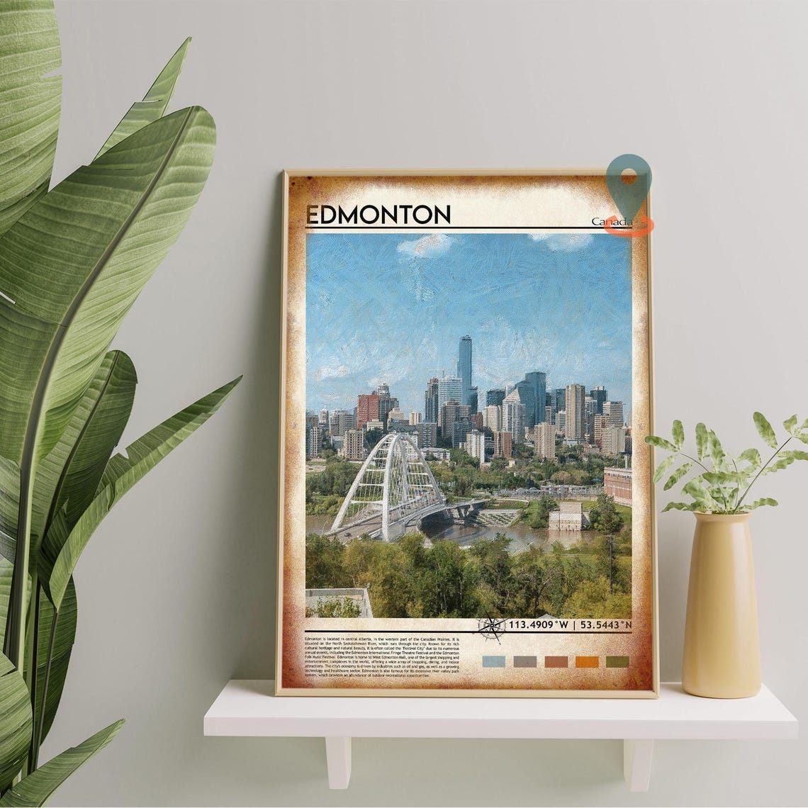 Edmonton Canada Painted Skyline Bridge Vintage Travel Poster - Image 5