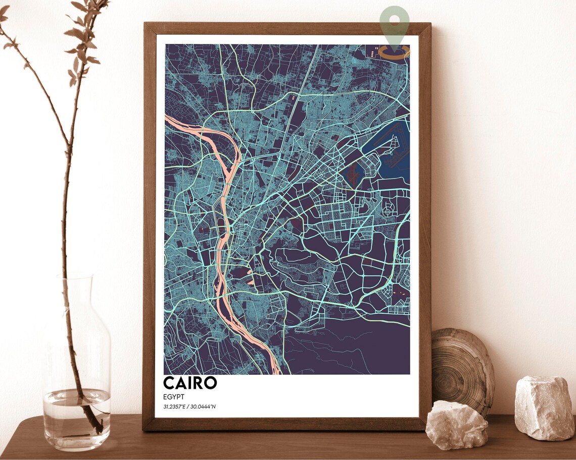 Cairo Egypt Vintage Street Map Poster Antique Cartography Art - Image 2