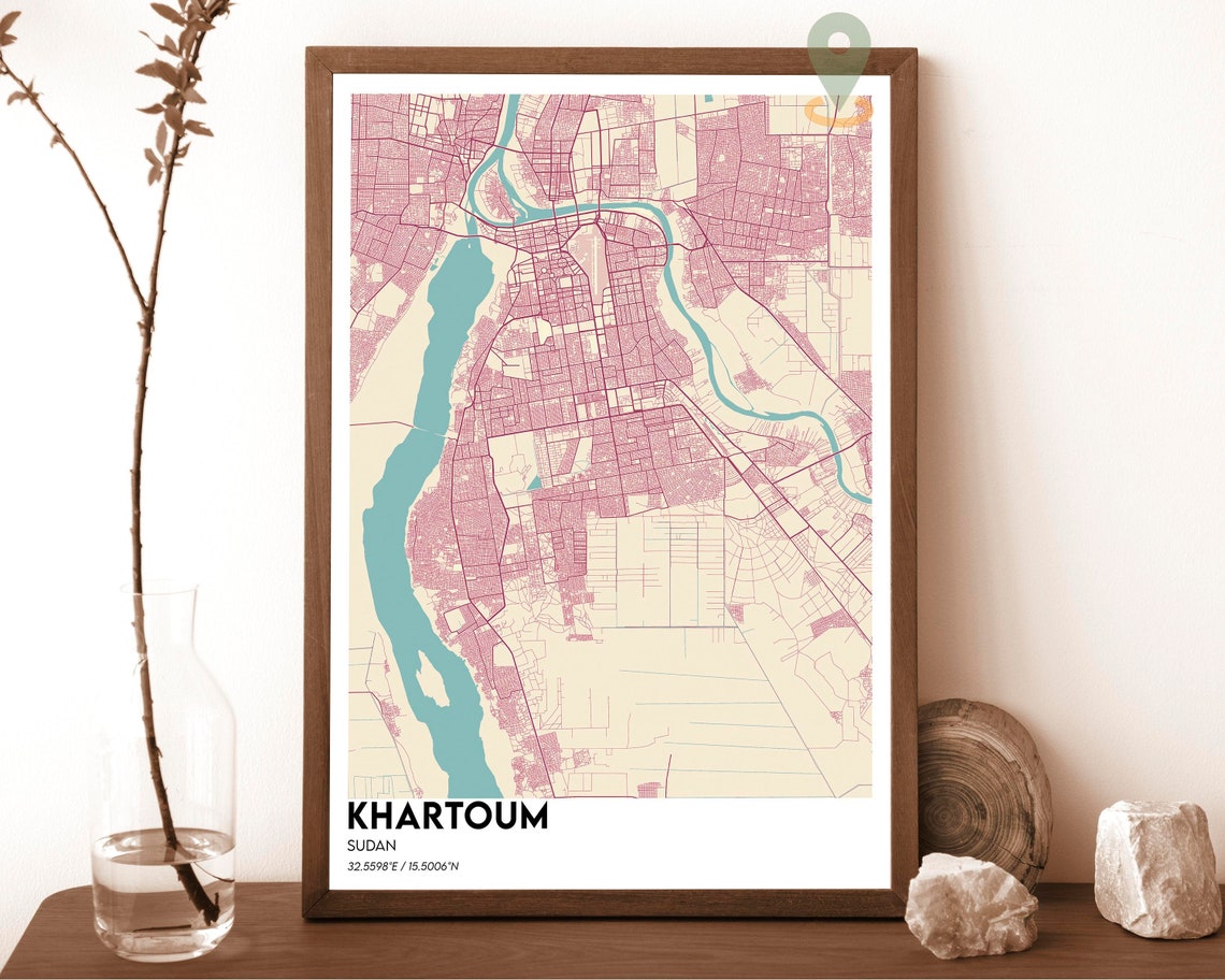 Khartoum Sudan City Map Dark Navy Street Grid Modern Wall Art - Image 3