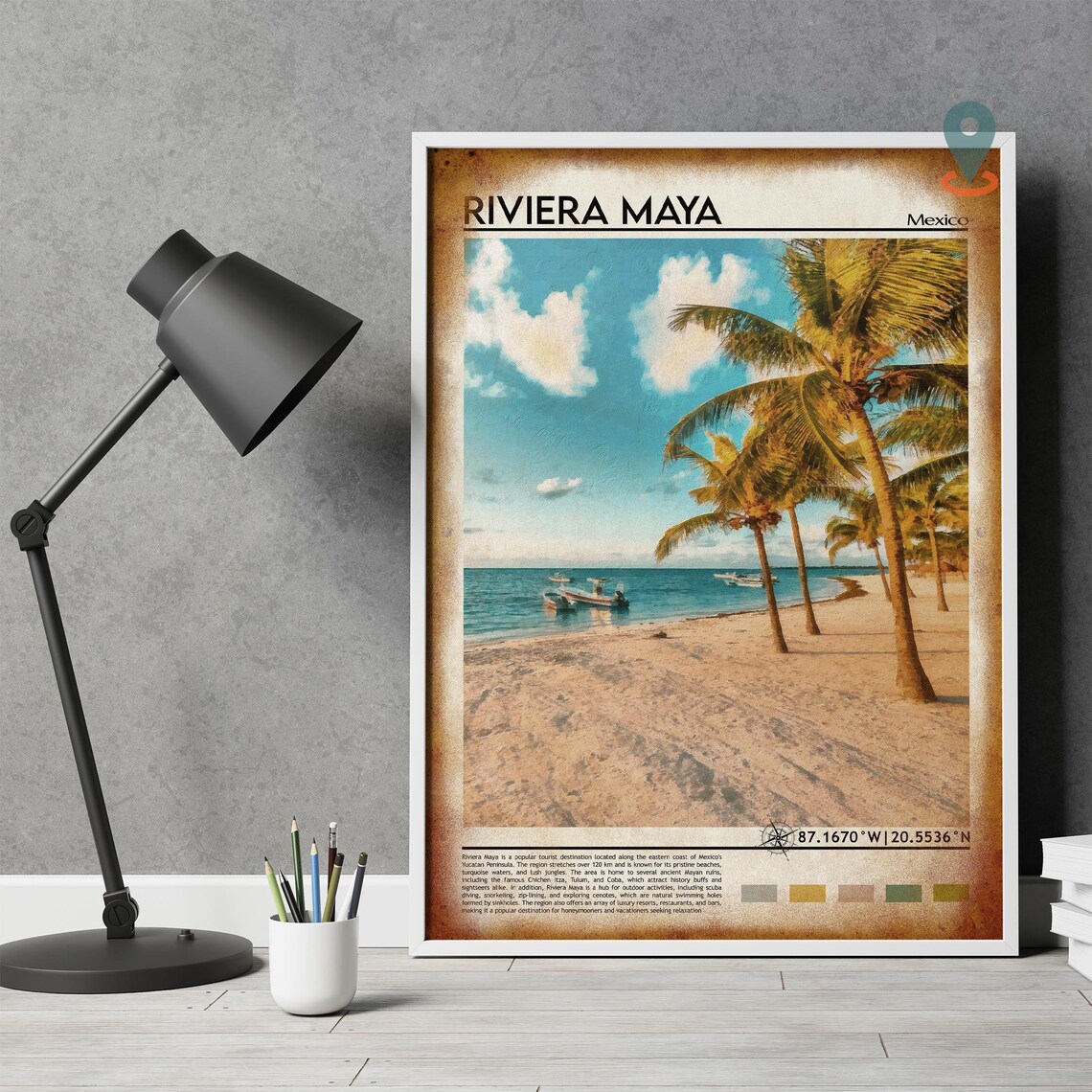 Riviera Maya Mexico Palm Beach Turquoise Sea Boats Travel Poster - Image 4