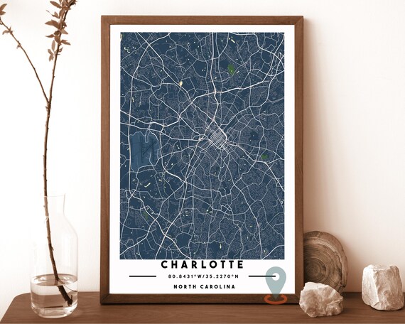 Charlotte North Carolina City Map Navy Blue Modern Street Grid Poster