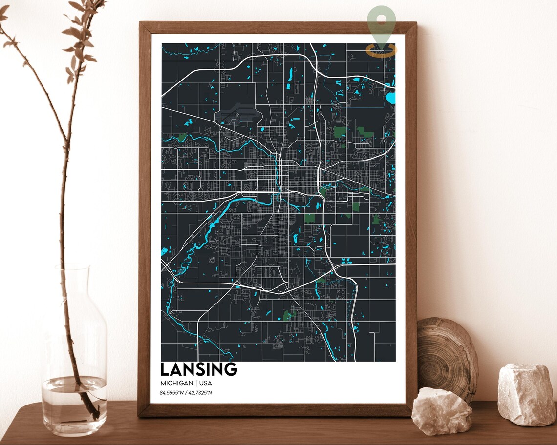 Lansing Michigan City Map Light Modern Minimal Street Grid Poster - Image 5