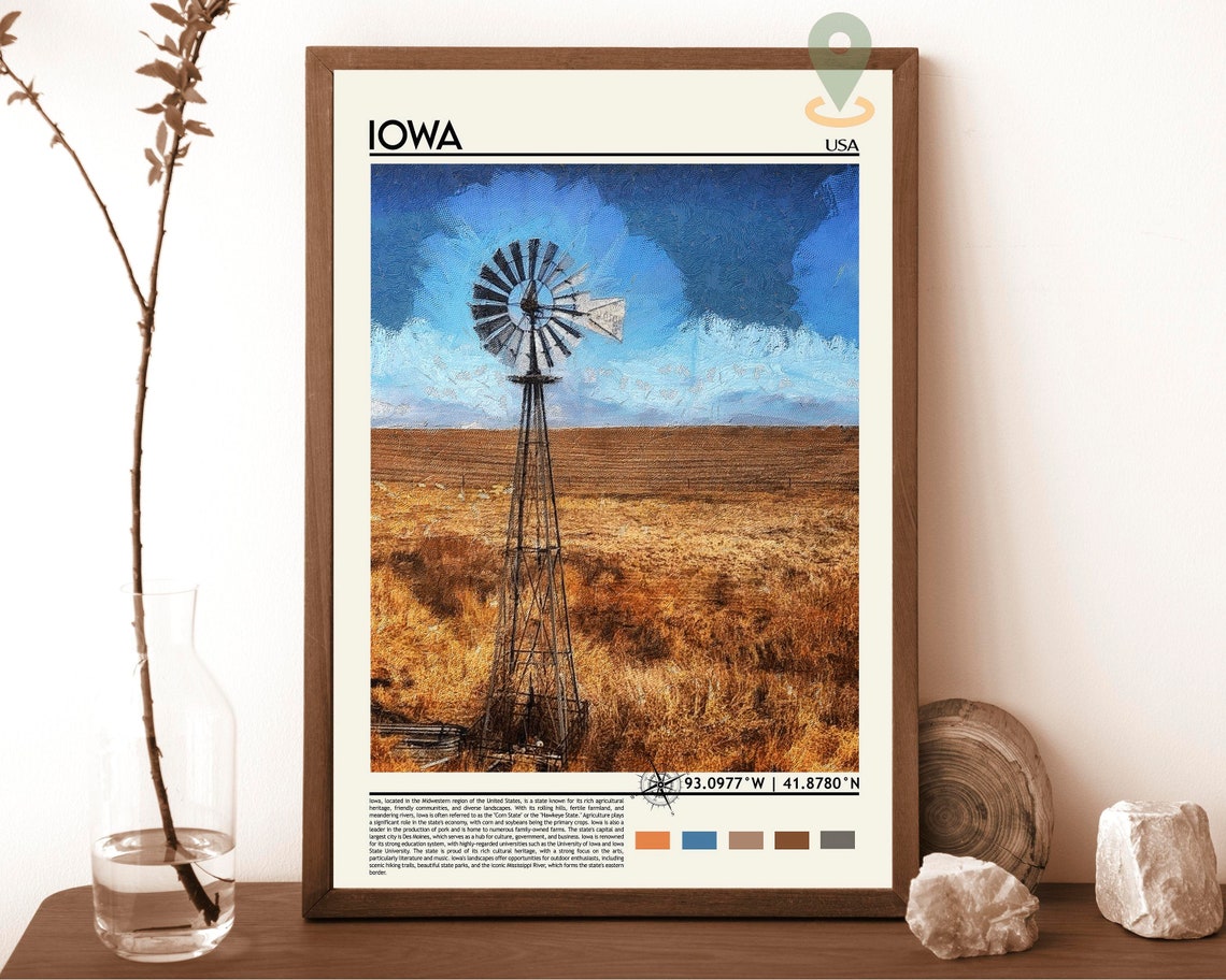 Iowa Travel Poster Iowa Print Iowa Wall Art Iowa Poster Iowa Photo Iowa Poster Print Iowa Map Vintage Iowa Print Iowa Poster Print