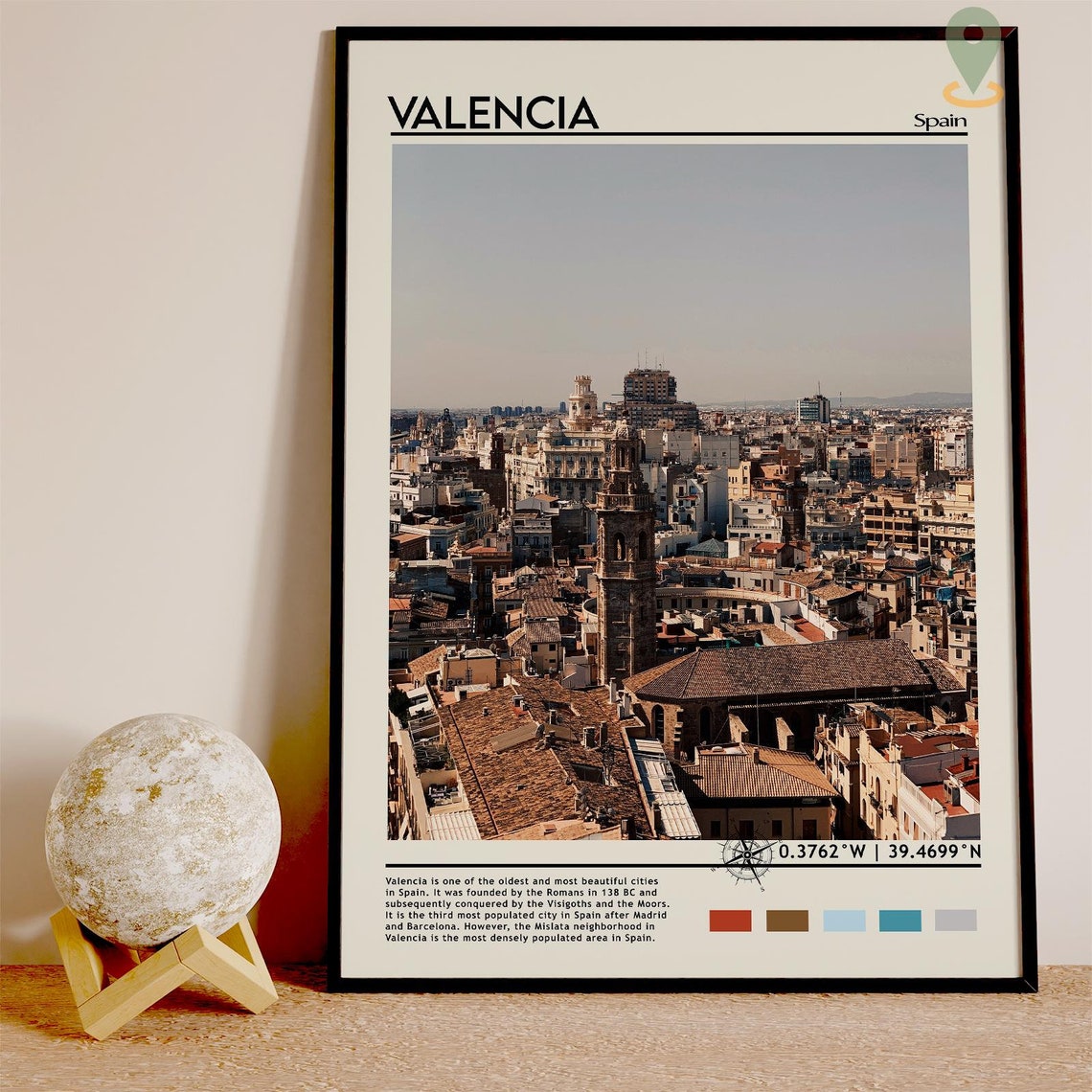 Valencia Spain Old Town Bell Tower Rooftops Skyline Travel Poster - Image 3