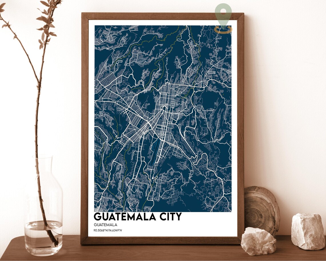 Guatemala City Blue Street Map Navy Grid Minimalist Wall Art