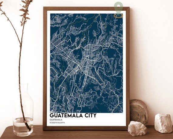 Guatemala City Blue Street Map Navy Grid Minimalist Wall Art
