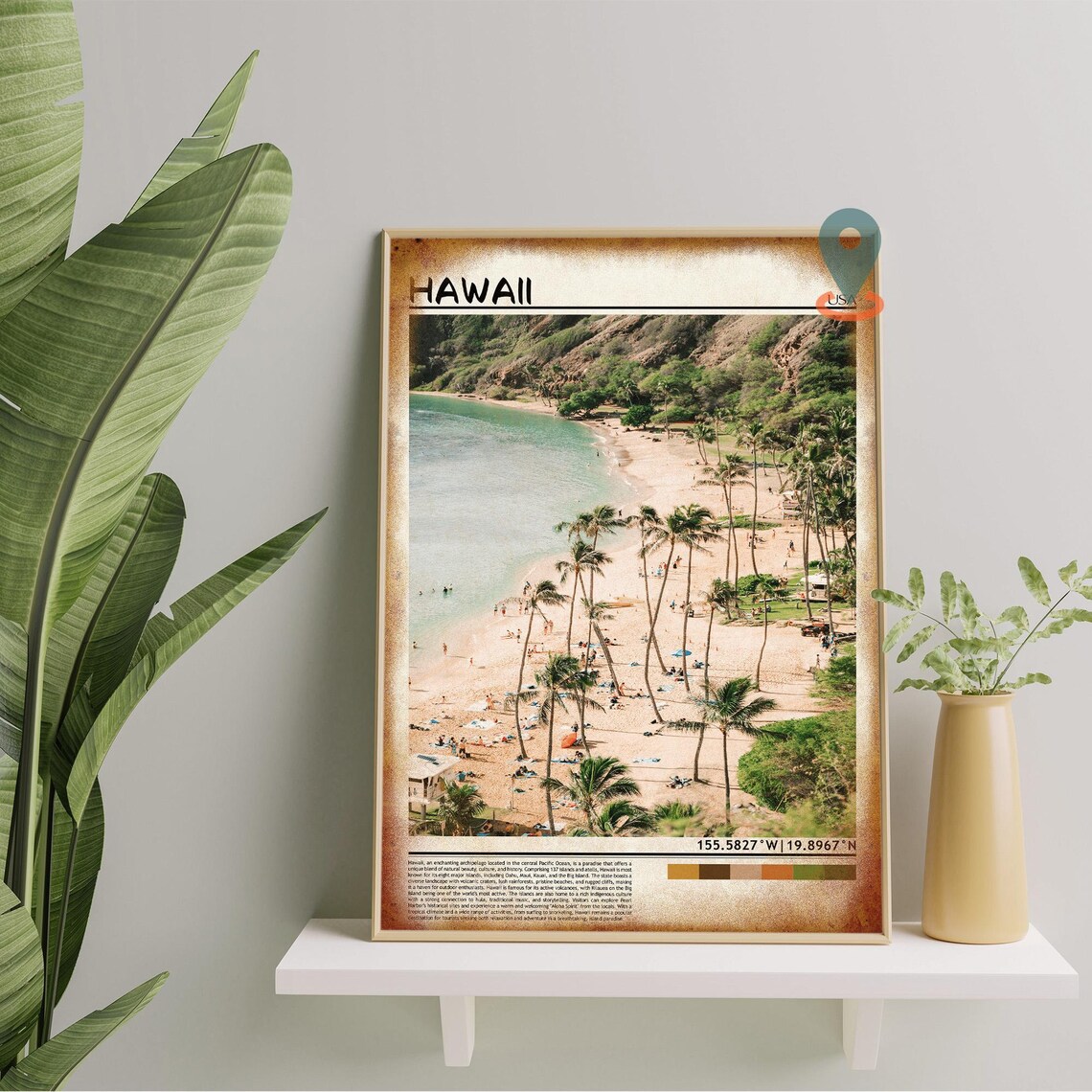 Hawaii USA Palm Fringed Tropical Beach Aerial Paradise Poster - Image 5