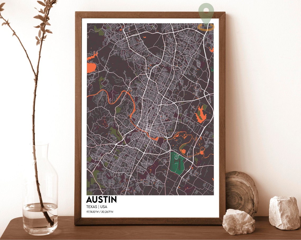 Austin Texas Navy Blue Minimalist Street Map Coordinates Poster - Image 5