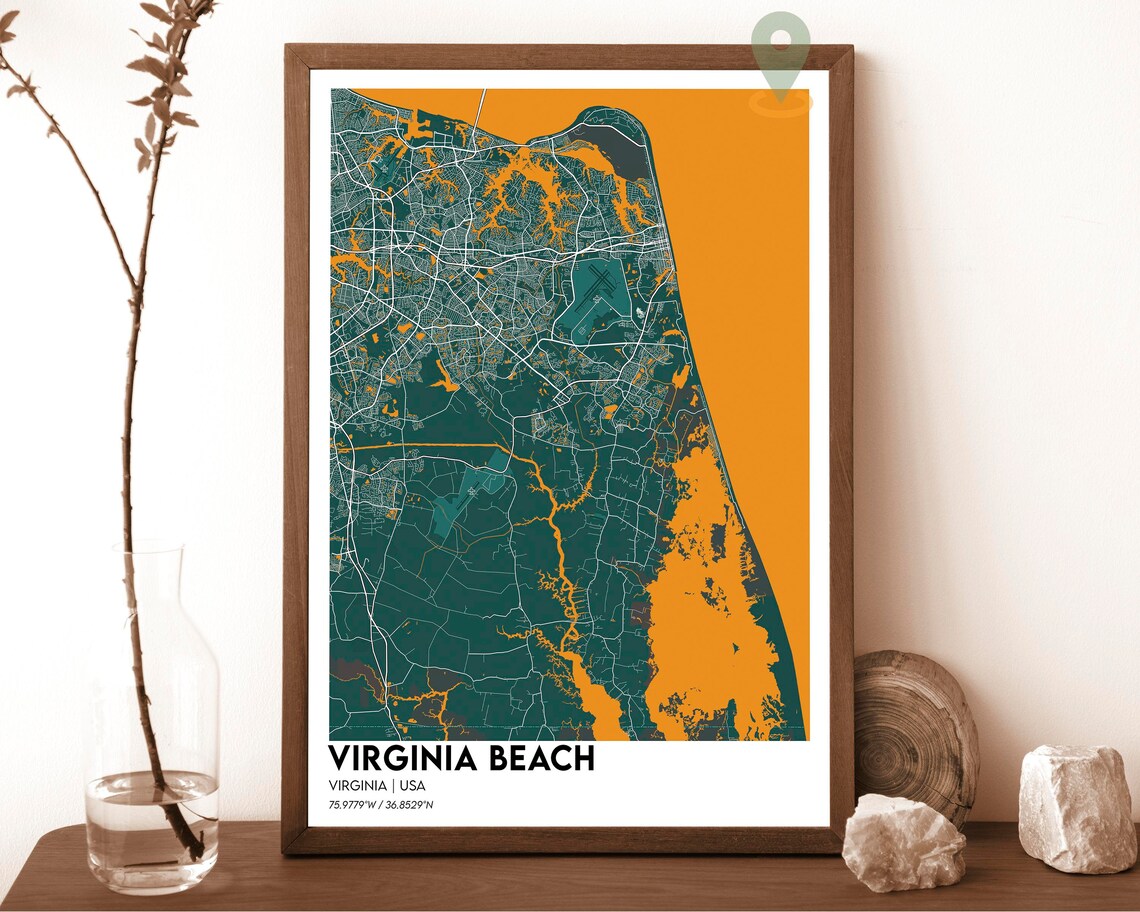 Virginia Beach Virginia Map Poster Navy Gold Coastal Modern Art - Image 5