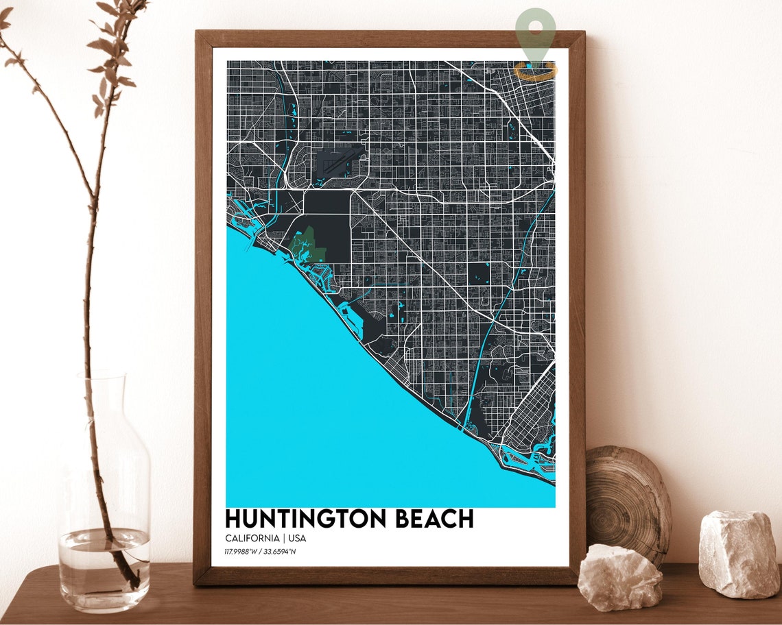 Huntington Beach California Modern City Map Coral Peach Poster - Image 6