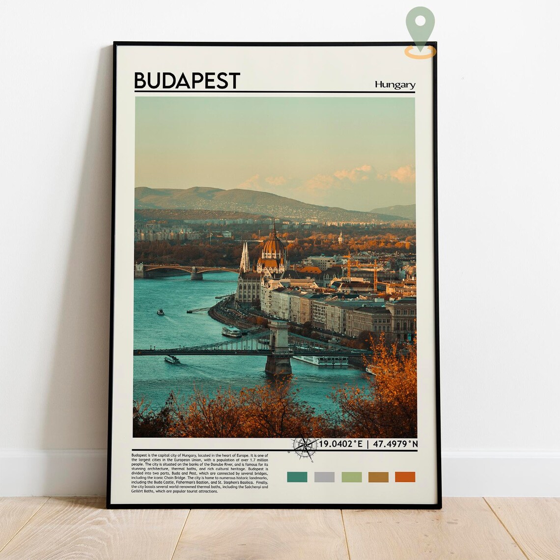 Budapest Hungary Danube River Chain Bridge Parliament Travel Poster - Image 2