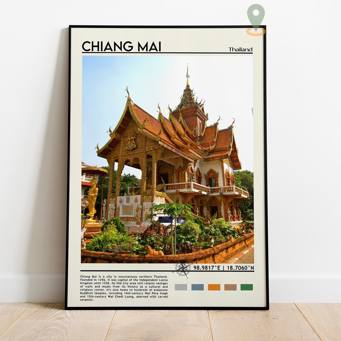 Chiang Mai Thailand Golden Temple Buddhist Travel Poster Art - Image 2