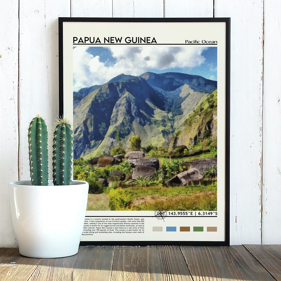 Papua New Guinea Lush Mountain Valley Village Huts Scenic Poster - Image 3
