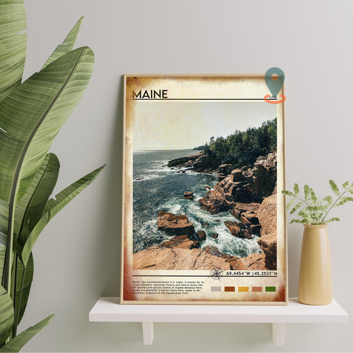 Maine Print Vintage Poster Maine Wall Art Maine Poster Maine Photo Maine Poster Print Maine Wall Decor United States Print Maine Map - Image 2
