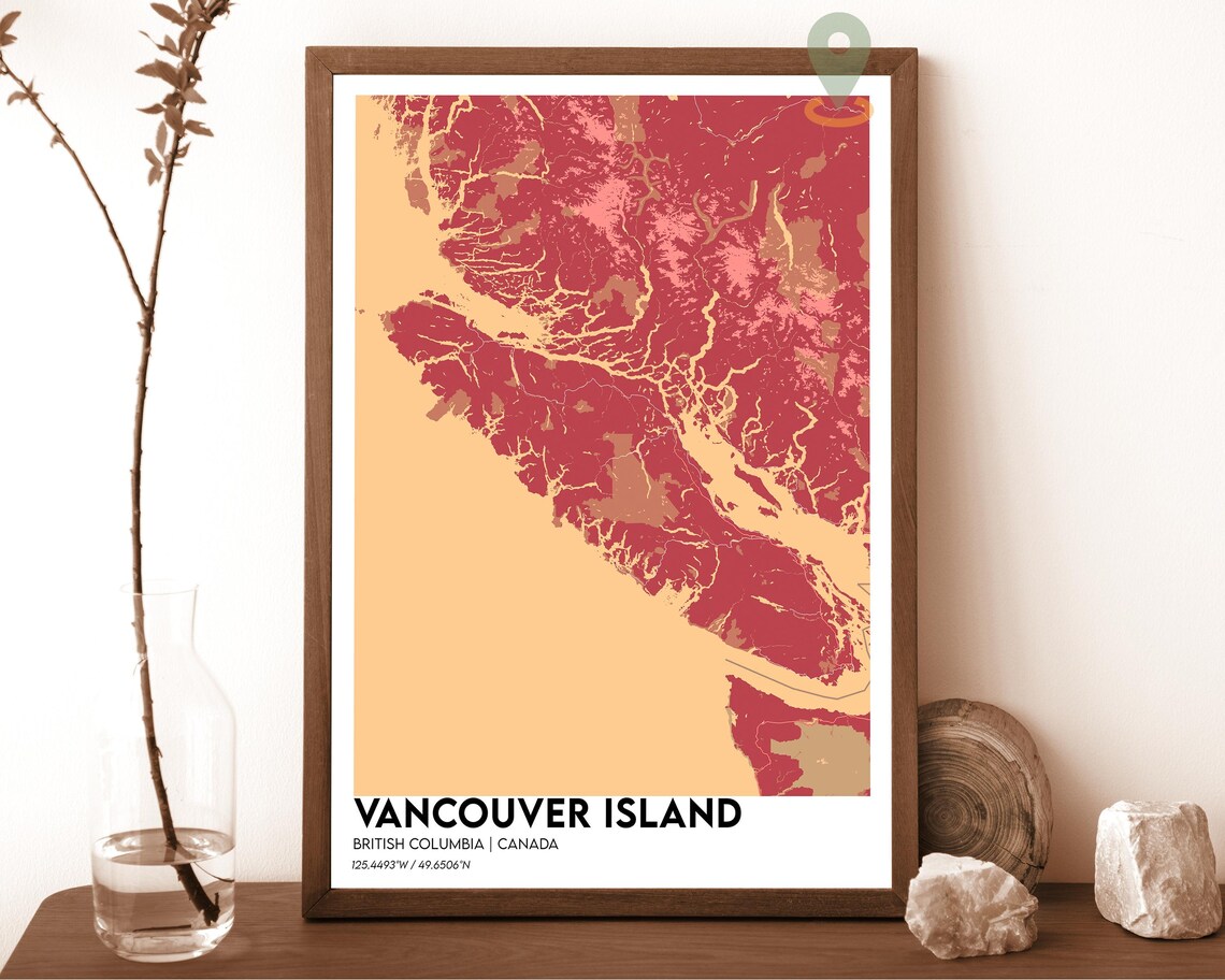 Vancouver Island Canada Map Peach Abstract Topography Poster - Image 4