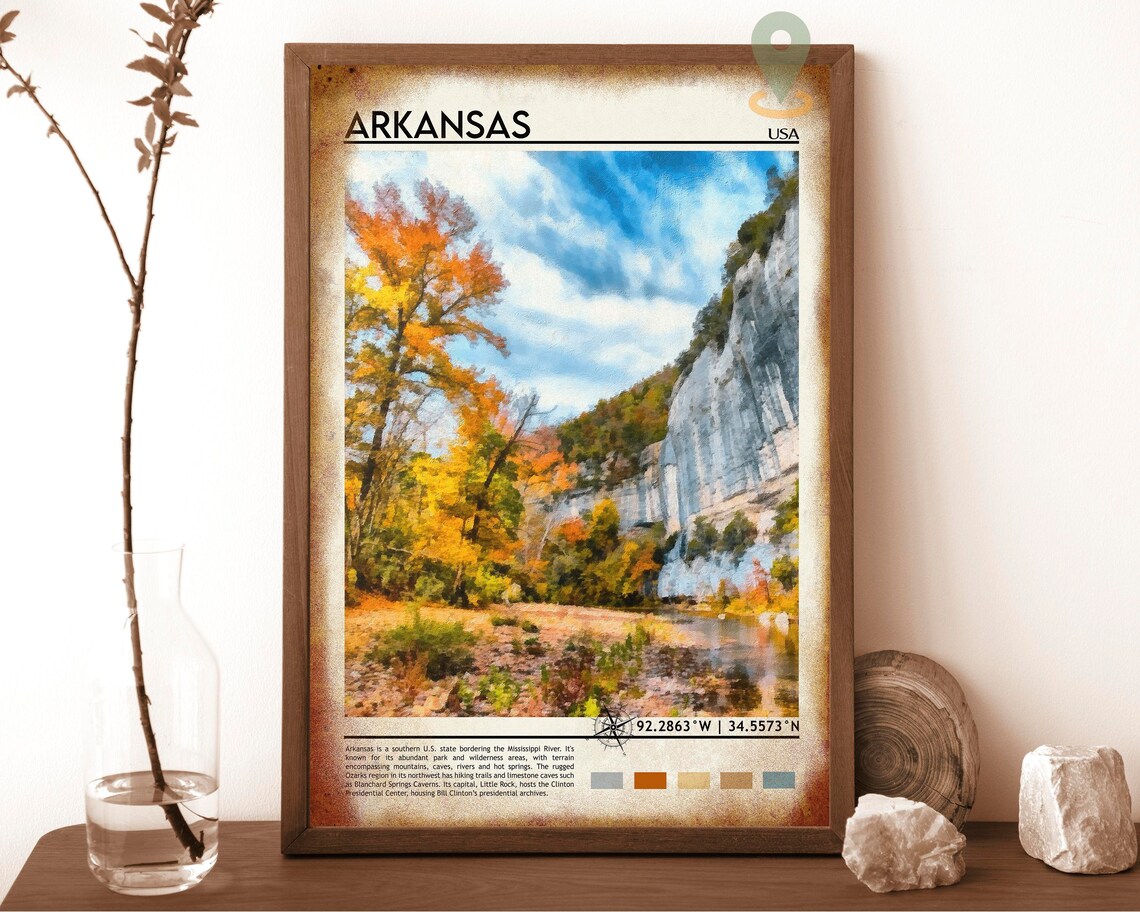 Arkansas USA Autumn Forest River Bluffs Scenic Travel Poster - Image 6