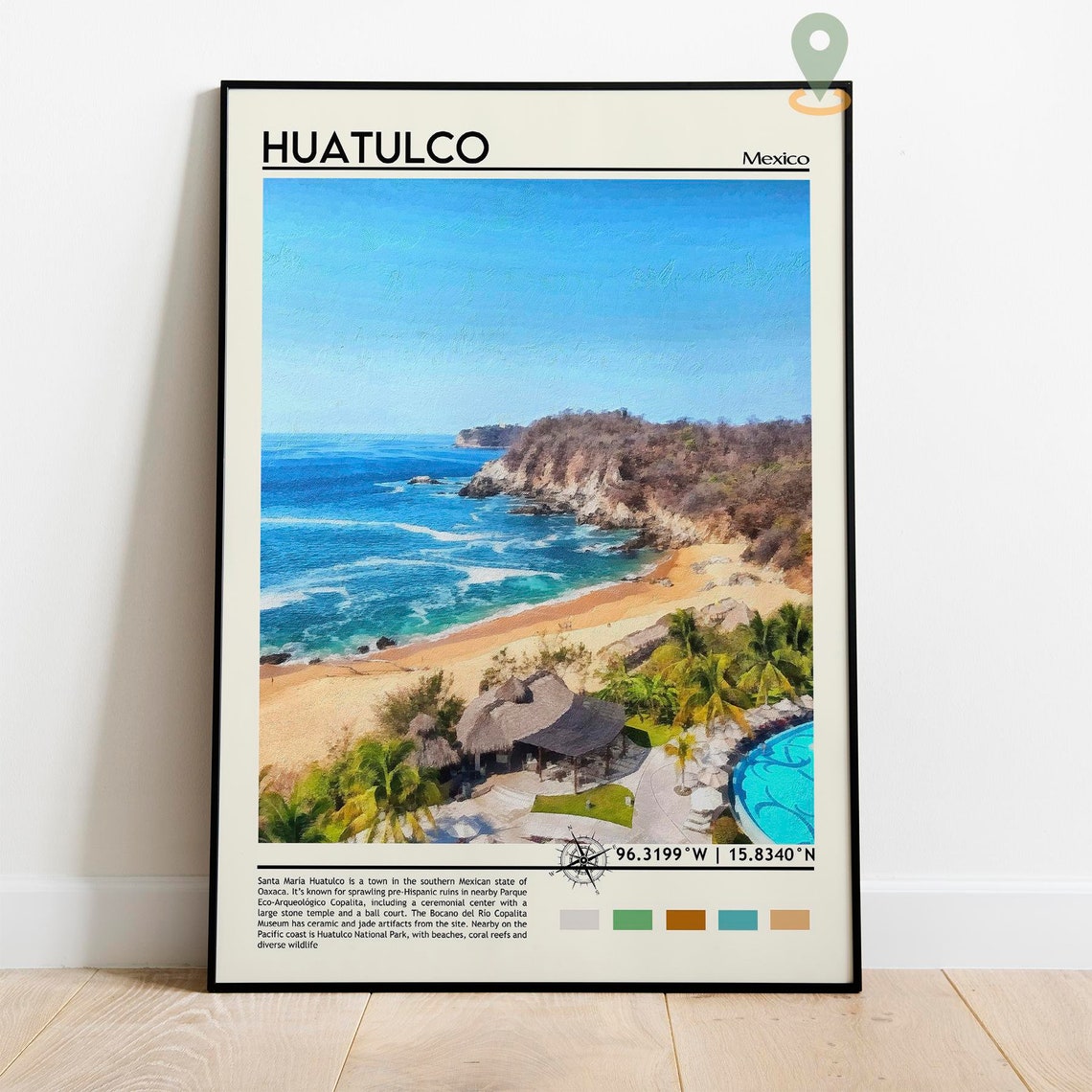 Huatulco Mexico Pacific Cove Beach Aerial Turquoise Travel Poster - Image 3