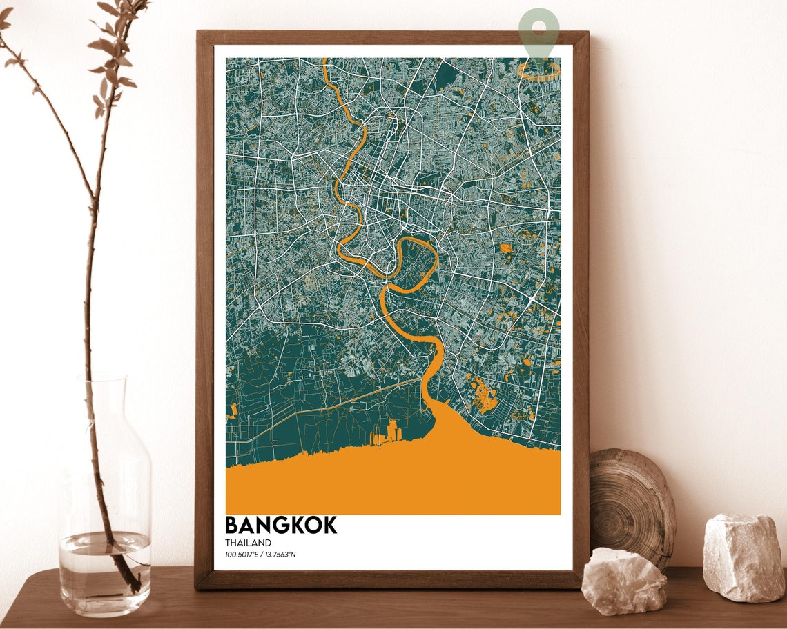 Bangkok Thailand Beige City Map River Chao Phraya Style Poster - Image 3