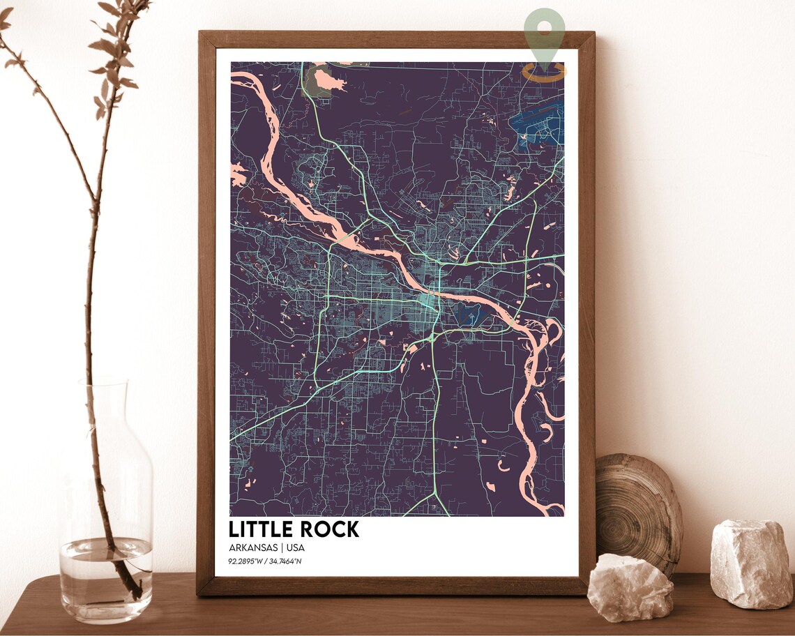 Little Rock Arkansas City Street Map With Teal River Minimalist Poster - Image 6