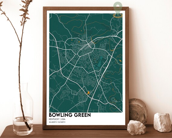 Bowling Green Kentucky Forest Green City Street Map Modern Wall Art
