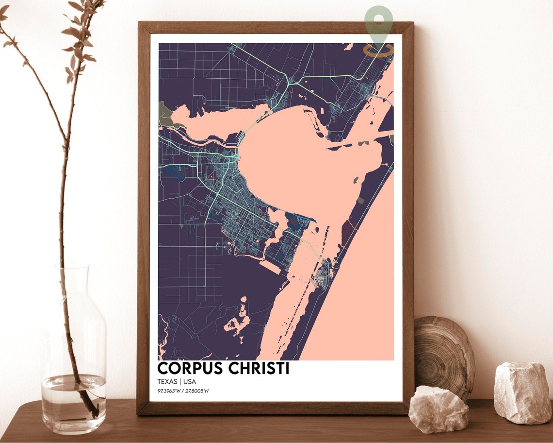 Corpus Christi Texas Dark Cyan Bay Modern City Map Art Poster - Image 3