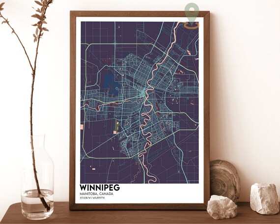 Winnipeg Manitoba Canada Night Street Map Dark Blue Art Poster