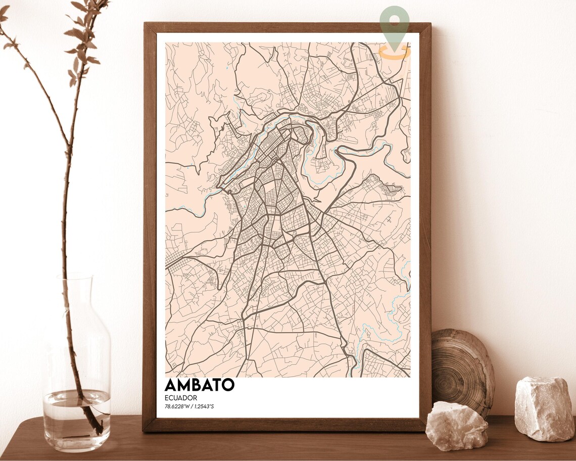 Ambato Ecuador charcoal black with white streets Street Map Coordinates Poster - Image 5