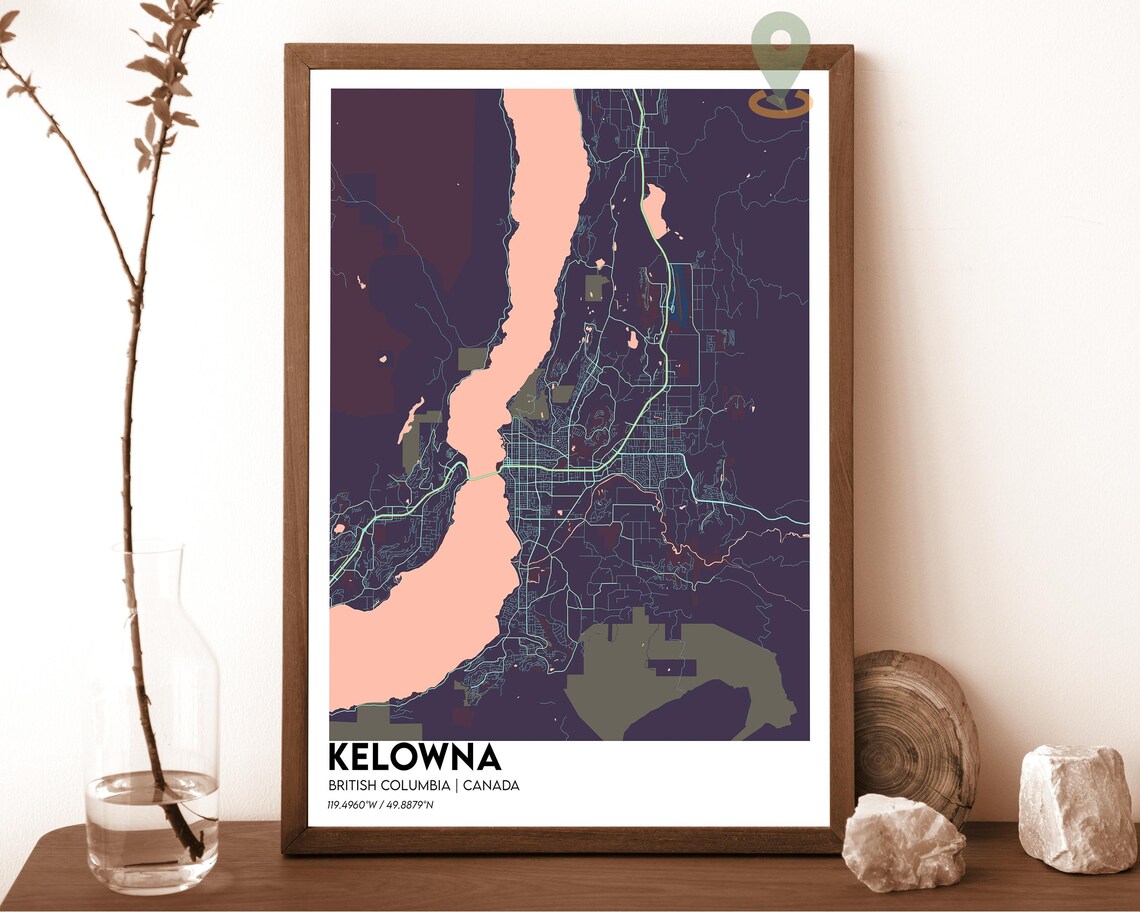 Kelowna British Columbia Cream Lakeside Minimalist City Map Poster - Image 3