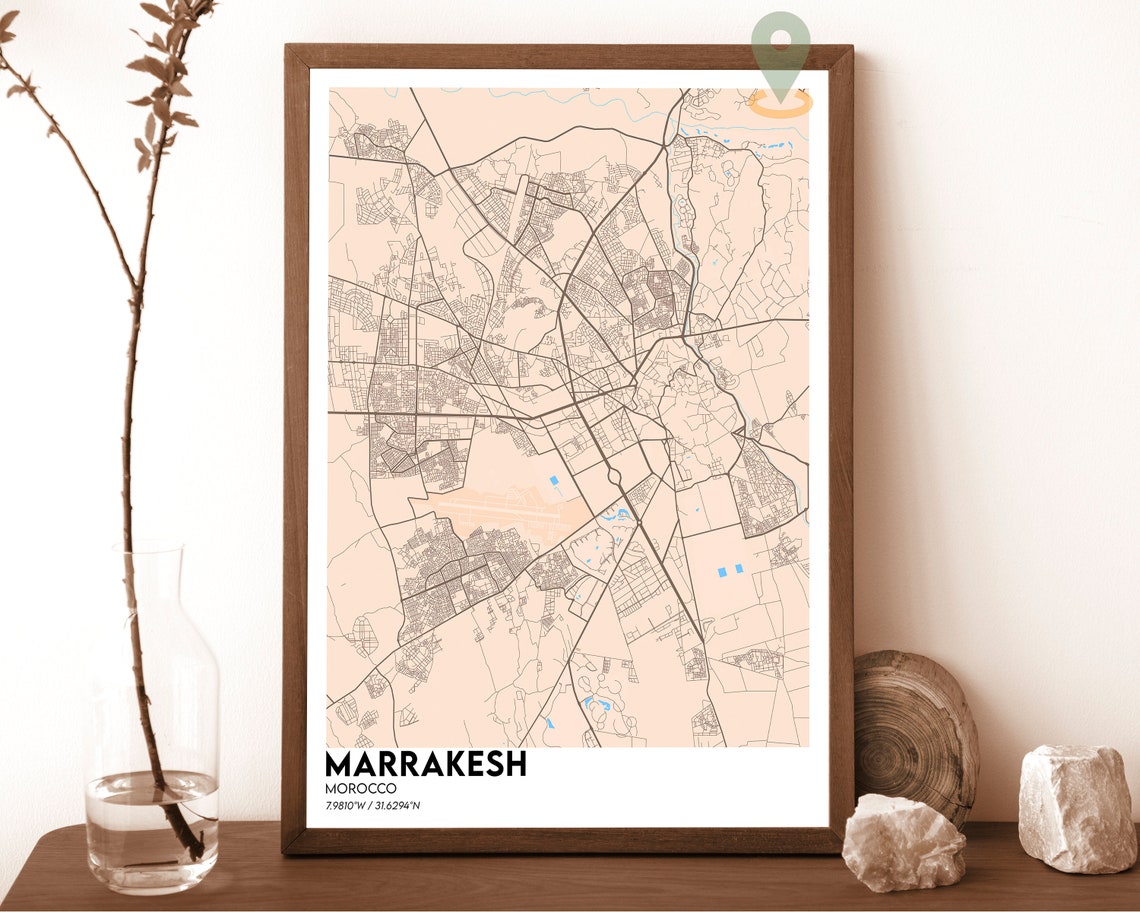 Marrakesh Morocco Dark Minimalist Night Street City Map Art Poster - Image 5